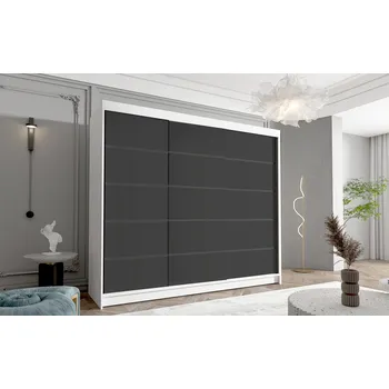 Šatní skříň Třídveřová šatní skříň NICA - šířka 250 cm, bílá / černá