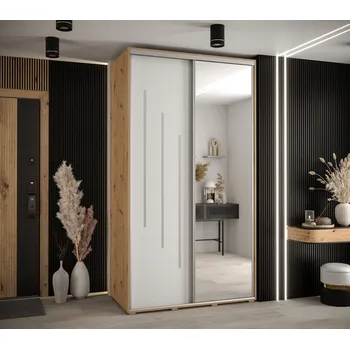 Šatní skříň Šatní skříň YVONA 9 - 140/60 cm, dub artisan / bílá / stříbrná