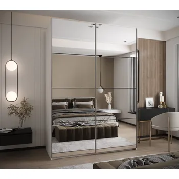 Šatní skříň Dvoudveřová skříň SAMARA 2 - 180 cm, bílá / černá / stříbrná