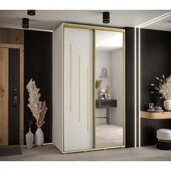 Šatní skříň Šatní skříň YVONA 9 - 140/60 cm, bílá / zlatá