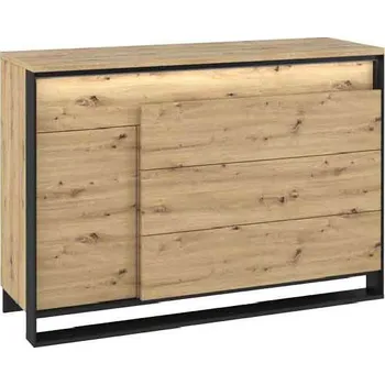 Komoda Kombinovaná komoda s LED osvětlením FARN - dub artisan / černá