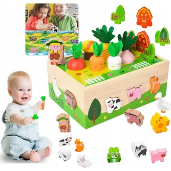 Dřevěná hračka DŘEVĚNÝ MONTESSORI TŘÍDIČ KOSTEK, SKLÁDAČKA - ZELENINA, VELKÁ SADA XL