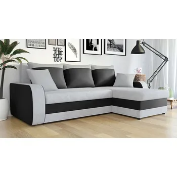 Sedací souprava Sedačka KORNELIE - černá ekokůže / šedá