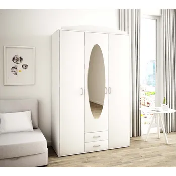 Šatní skříň Prostorná šatní skříň se zrcadlem MARIETTA - šířka 127 cm, bílá