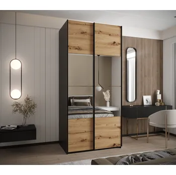 Šatní skříň Dvoudveřová skříň SAMARA 4 - 110 cm, černá / dub artisan / černá