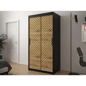 Šatní skříň Úzká šatní skříň 100 cm se šuplíky ORIOT - černá / dub artisan