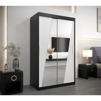 Šatní skříň Šatní skříň se zrcadly KAMILA - šířka 120 cm, černá / bílá