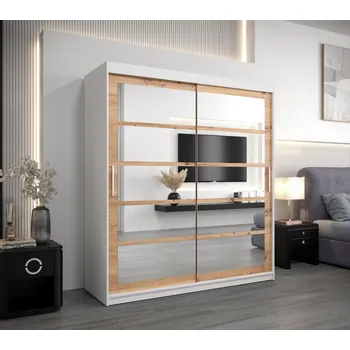 Šatní skříň Skříň s posuvnými dveřmi DANIELA - šířka 180 cm, bílá / dub artisan