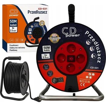 Napájecí kabel Prodlužovací Kabel bubnový zahradní CD 50 m, 4 ks zásuvek, černý