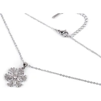 Brož Náhrdelník z nerezové oceli vločka s broušenými kamínky, střední, 1 crystal
