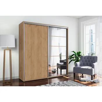 Šatní skříň Prostorná zrcadlová šatní skříň 175/215 JACOBO - dub craft zlatý