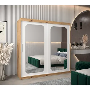 Šatní skříň Zrcadlová skříň DONICELA 2 - 200 cm, artisan / bílá