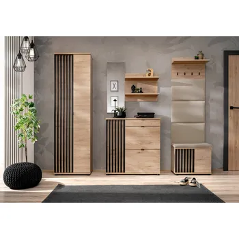 Předsíňová stěna Stěna do předsíně FLORENCIA 6 s podsedákem - hickory jackson / černá