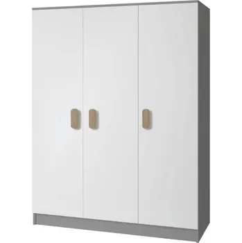 Šatní skříň Třídveřová šedobílá šatní skříň do dětského pokoje SVEN 2, úchytky - šířka 120 cm, dub sonoma