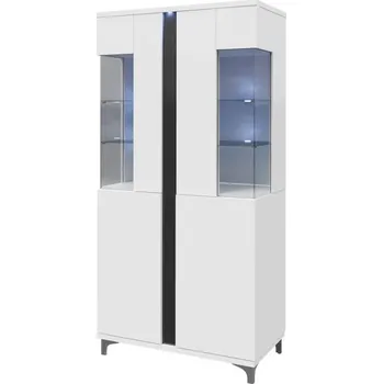 Policová skříň Vitrína do obývacího pokoje ANINA - šířka 90 cm, bílá / černá