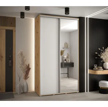 Šatní skříň Šatní skříň YVONA 3 - 130/45 cm, dub artisan / bílá / stříbrná