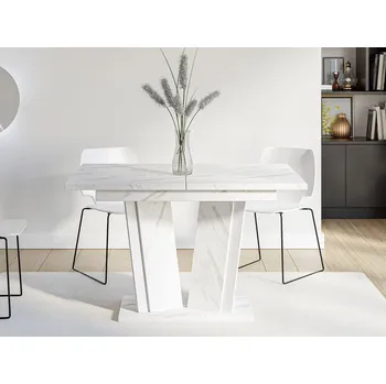 Jídelní stůl Rozkládací stůl do kuchyně 120x80 cm FERDEK 2 - mramor světlý / lesklý bílý
