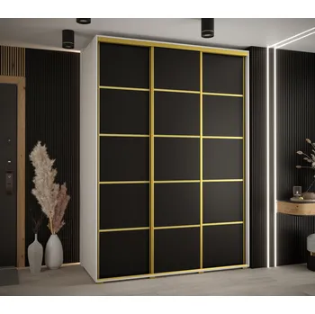 Šatní skříň Šatní skříň ASIRI 4 - 180/60 cm, bílá / černá / zlatá