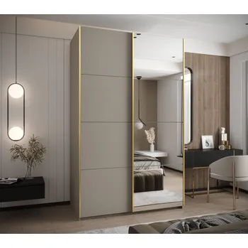 Šatní skříň Dvoudveřová skříň SAMARA 3 - 150 cm, kašmír / zlatá