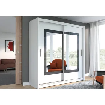 Šatní skříň Šatní skříň 203 KLAUDIE s posuvnými dveřmi - bílá / grafitové sklo