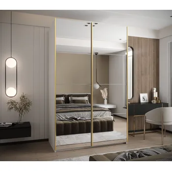 Šatní skříň Dvoudveřová skříň SAMARA 2 - 150 cm, bílá / zlatá