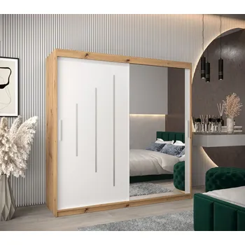 Šatní skříň Šatní skříň se zrcadlem HANAH - šířka 200 cm, dub artisan / bílá
