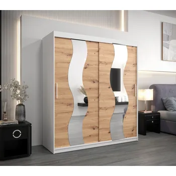 Šatní skříň Skříň s posuvnými dveřmi LINA - šířka 180 cm, bílá / dub artisan
