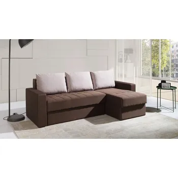 Sedací souprava Rohová sedací souprava s úložným prostorem INDRA - hnědá / béžové polštáře