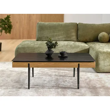 Konferenční stolek Široký konferenční stolek AMAL - dub / černý mramor / černý