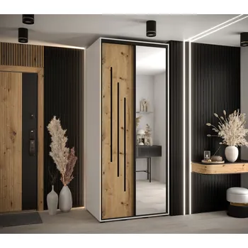 Šatní skříň Šatní skříň YVONA 9 - 110/60 cm, bílá / dub artisan / černá