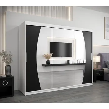 Šatní skříň Šatní skříň NATALIE - šířka 250 cm, bílá / černá