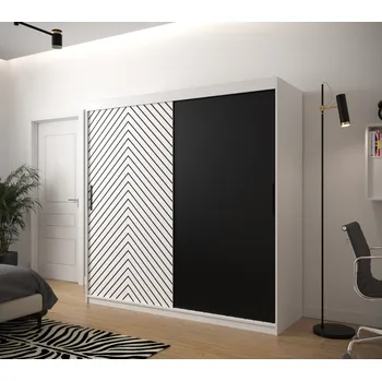 Šatní skříň Šatní skříň s grafikou JANETTE 1 - šířka 200 cm, bílá / černá