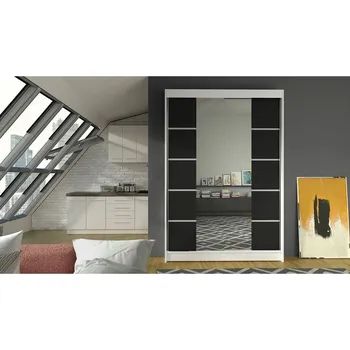 Šatní skříň Zrcadlová šatní skříň 120 cm SAMANRE 5 - bílá / černá