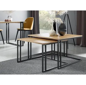 Konferenční stolek Set 2x konferenční stolek PTYSIA - černý / dub kraft zlatý