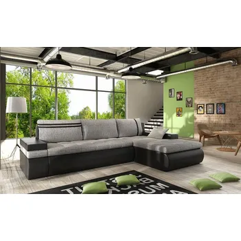 Sedací souprava Rozkládací rohová sedací souprava EPLATO - černá ekokůže / šedá, pravý roh