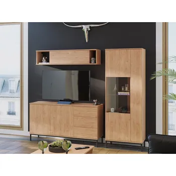 Obývací stěna Stěna do obývacího pokoje s LED osvětlením FULTON 4 - ořech hikora