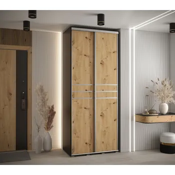 Šatní skříň Šatní skříň ASIRI 10 - 100/45 cm, černá / dub artisan / stříbrná