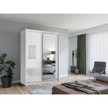 Šatní skříň Šatní skříň se zrcadlem 150/62 KAILAN - bílá matná / bílá lesklá