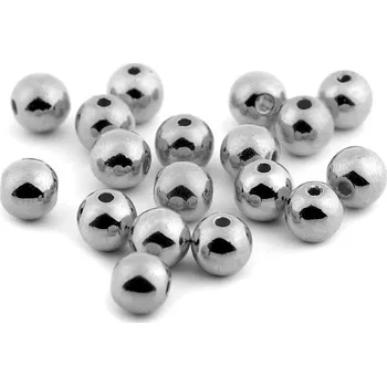 Dětské navlékací korálky Plastové voskové korálky / perly Glance Metalic Ø8 mm, velké, 4 stříbrná tmavá platina