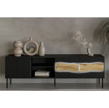 Televizní stolek Televizní široký stolek CLANTON - dub wotan / černý