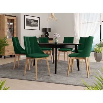 Jídelní stůl Rozkládací jídelní stůl se 6 židlemi NOWEN 2 - černý / přírodní dřevo / zelený