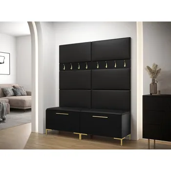 Předsíňová stěna Stěna do předsíně s čalouněnými panely ANDORA 2 - černá / černá ekokůže