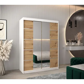 Šatní skříň Skříň se zrcadly VIVIEN - šířka 150 cm, bílá / dub artisan