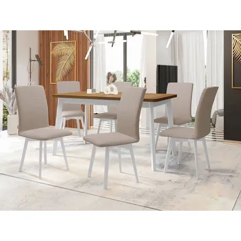 Jídelní stůl Moderní jídelní sestava 6+1 ADELBITE 10 - dub grandson / bílá / béžová