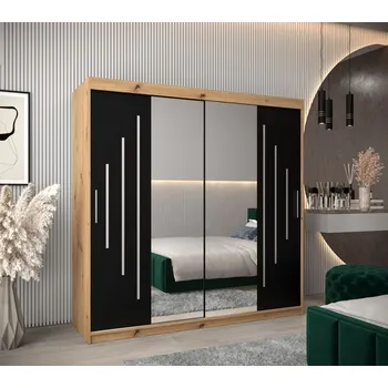 Šatní skříň Šatní skříň se zrcadlem SOFIA - šířka 200 cm, dub artisan / černá
