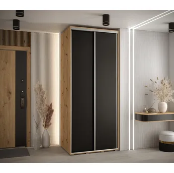 Šatní skříň Šatní skříň YVONA 1 - 110/60 cm, dub artisan / černá / stříbrná