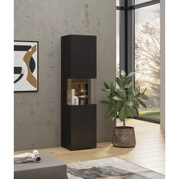 Policová skříň Vysoká prosklená vitrína BONA - černá / wotan