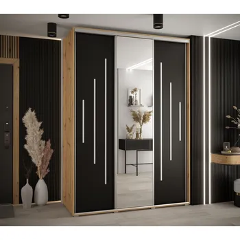 Šatní skříň Šatní skříň YVONA 13 - 180/60 cm, dub artisan / černá / stříbrná