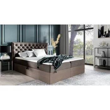 Postel Kontinentální postel 200x200 CHANTELLE 3 - tmavý dub / hnědá + topper ZDARMA