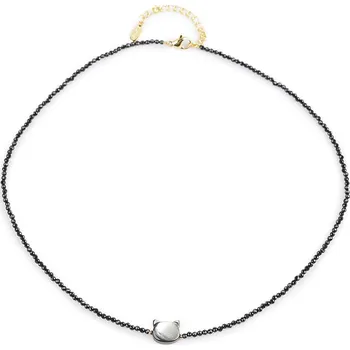 Náramek Náhrdelník z broušených korálků kočka, střední, černá